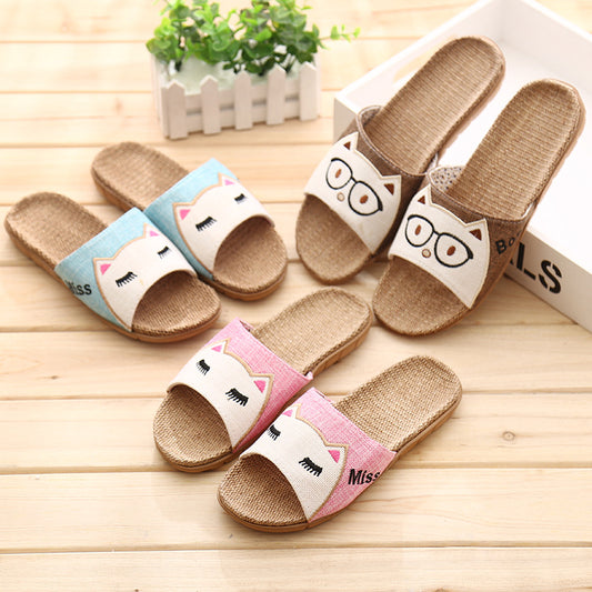 Cartoon Home Boys One-word Owl Linen House Slippers