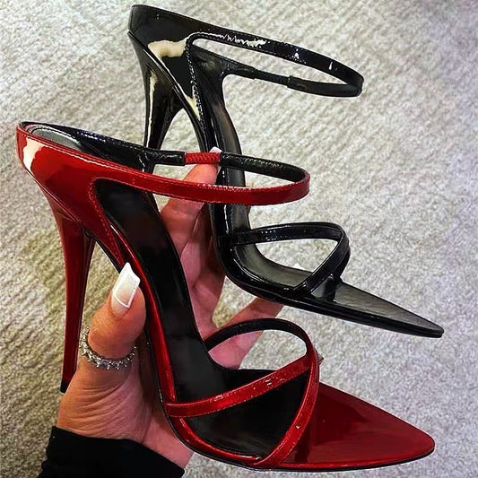 Women's Toe Stiletto High Red Patent Strap Slippers