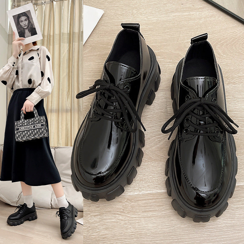 Women's Solid Color Platform British Shallow Mouth Leather Shoes