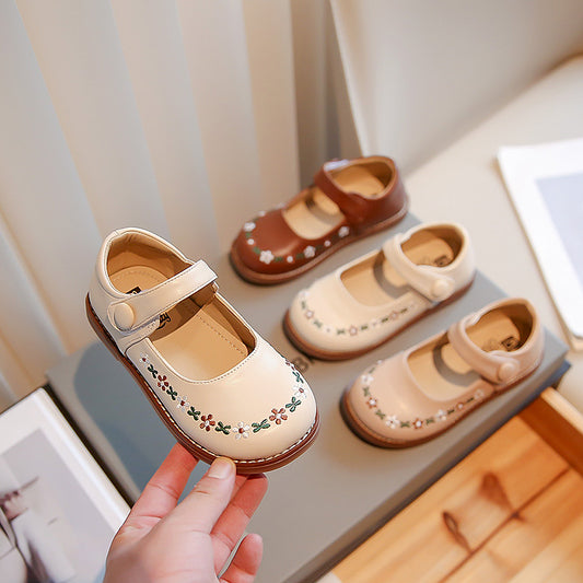 Children's Small Fashion Western Style Floral Simple Leather Shoes