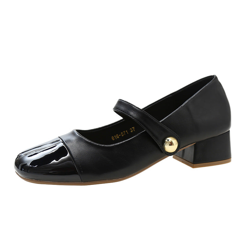 Women's Style Shallow Mouth Mid Elegant Mary Leather Shoes