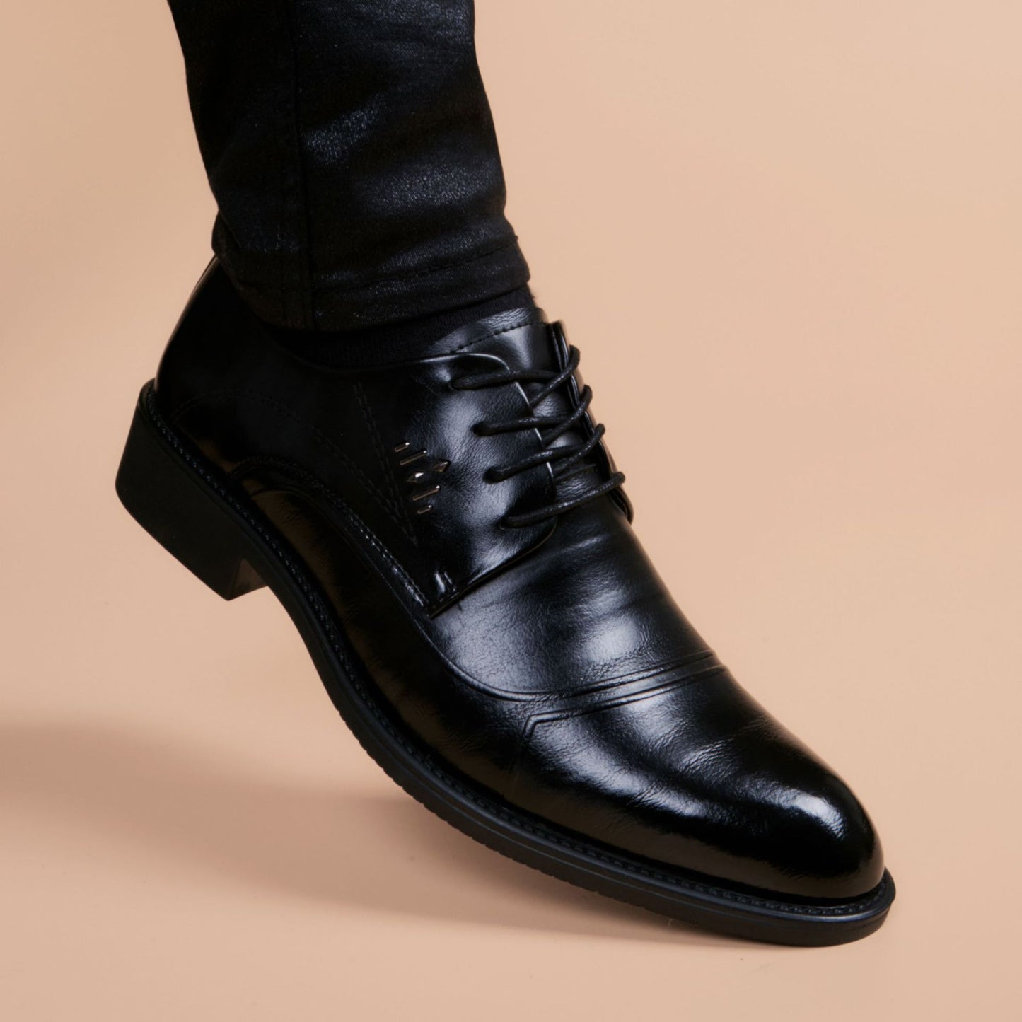 Men's Trendy Formal Wear Black Height Increasing Leather Shoes