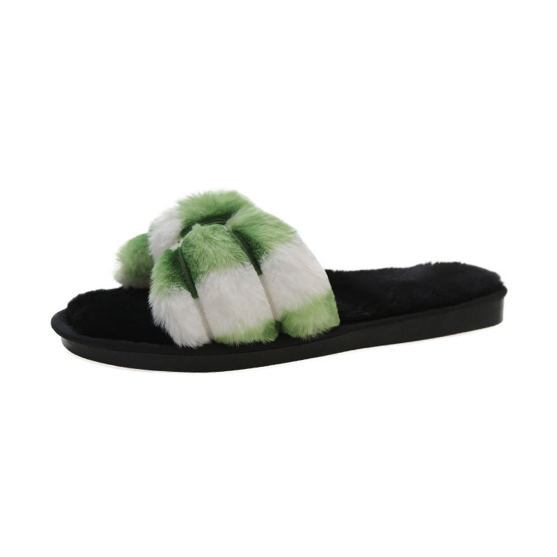 Women's Soft Bottom Plush Korean Warm Color Matching Slippers