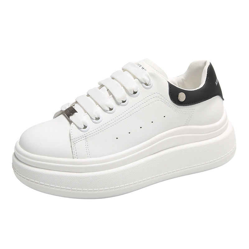 Women's White Height Increasing Round Head Flat Sneakers