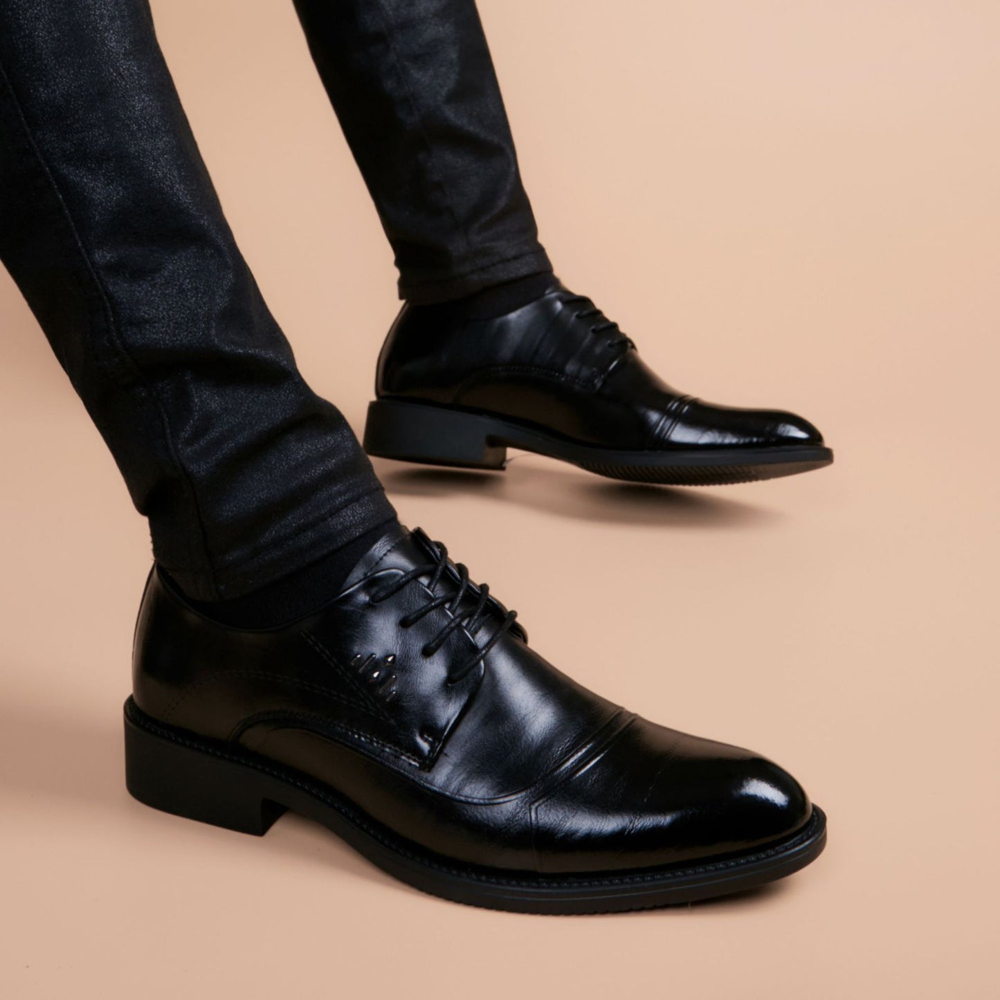 Men's Trendy Formal Wear Black Height Increasing Leather Shoes