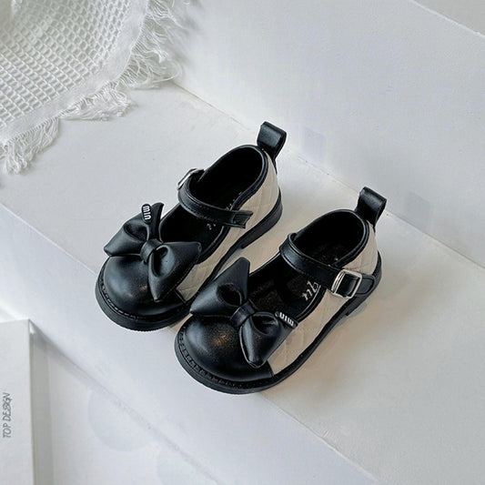 Children's Black Show Princess Spring Retro Leather Shoes