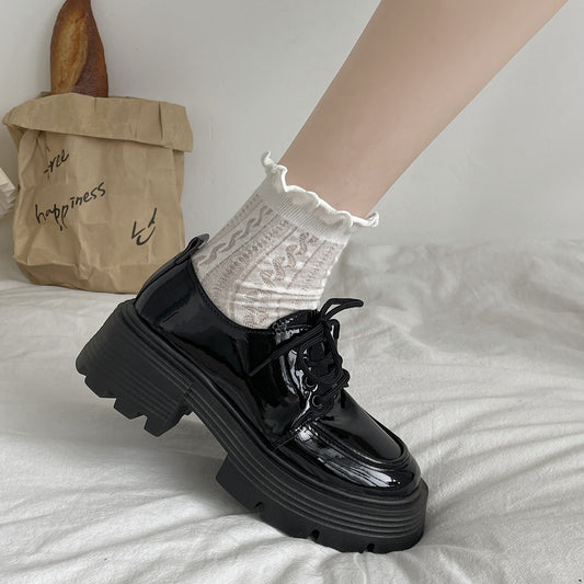 Black Platform Female British Style Mary Leather Shoes