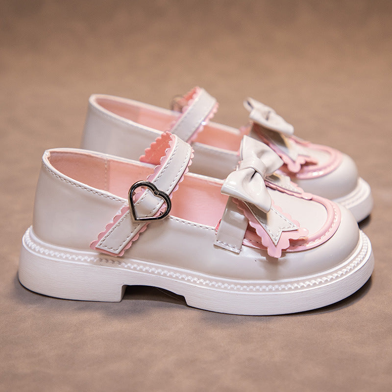 Bow Princess Velcro Little Dancing Middle Leather Shoes