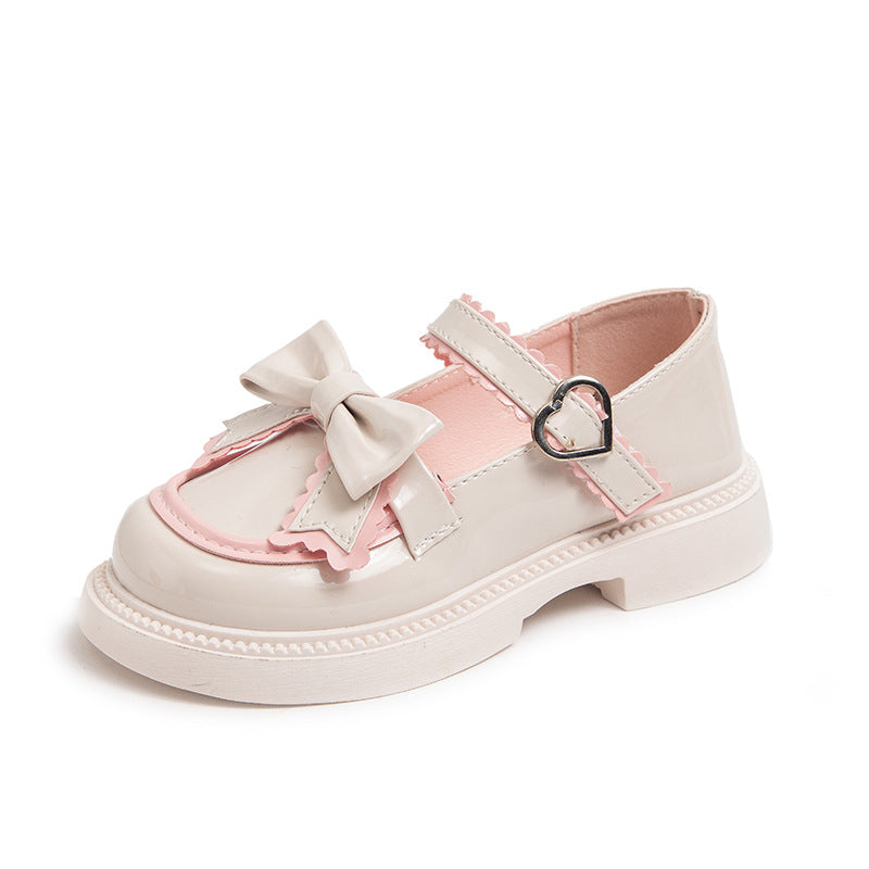 Bow Princess Velcro Little Dancing Middle Leather Shoes