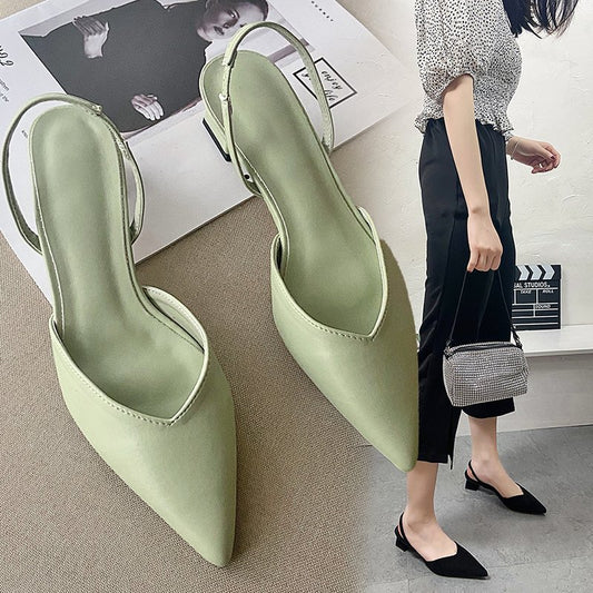 Women's Pointed Toe Mixed Mid Summer Closed Heels