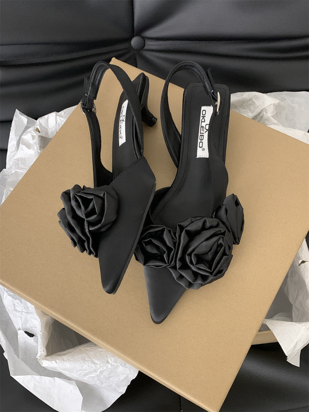 French Flower Black Closed Fairy Every Heels