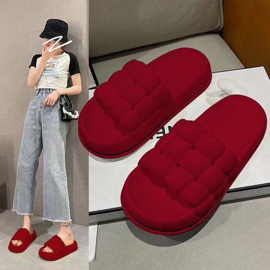 Women's Red Feeling Platform Summer Wear Couple Slippers